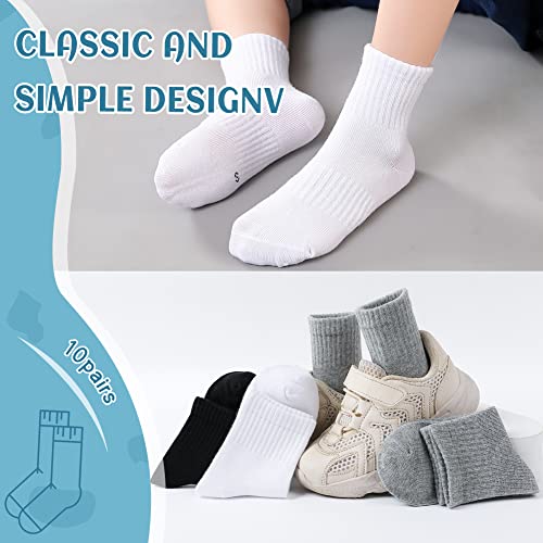 Kids Athletic Crew Socks - 10 Pairs White, 9-12 Years