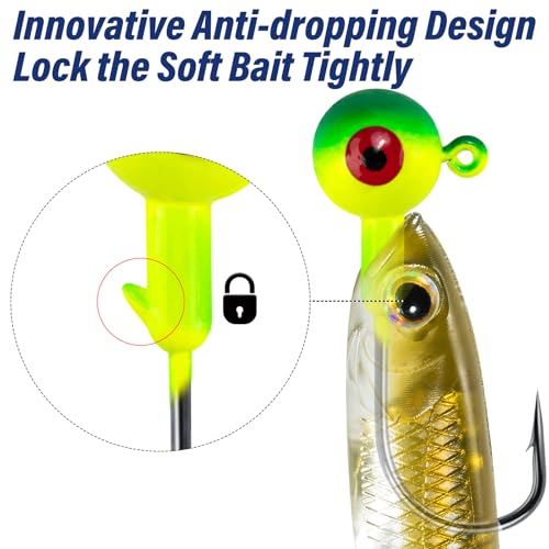 10-Pack Round Fishing Jig Heads - Green 1/8oz - High Carbon Steel Hooks