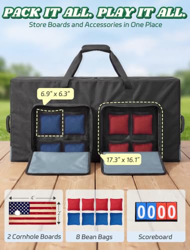 Trymaker Cornhole Carrying Case for 4' x 2' Boards with Pockets & Adjustable Strap