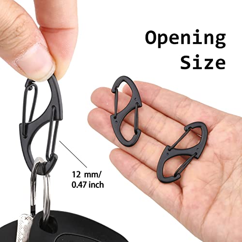 Patscorai S-Shaped Dual Gate Carabiner Keychain Set - 40 pcs, 1.6in (Black/40.0) for Camping Hiking
