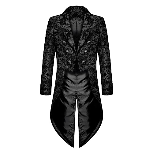 Mens Vintage Tailcoat Jacket Gothic Victorian Frock Coat - Black 4X-Large