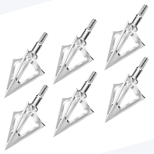 100 Grain Fixed Blade Broadhead Arrow Tips - 6 Pack Stainless Steel