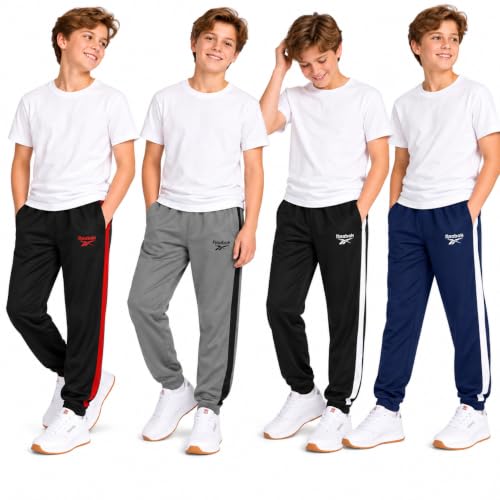 Reebok Boys Joggers 4 Pack Athletic Sweatpants with Elastic Waistband - Black & Navy Variations