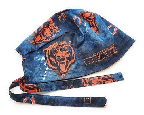 Cotton Scrub Hat with Sports Theme - Handmade Tie Back Cap