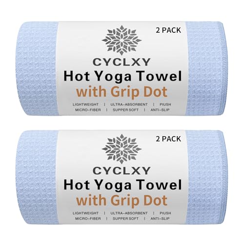 Blue CYCLXY 2 Pack Hot Yoga Towel with Grip Dot 72 x 26.5 in Non-Slip Microfiber