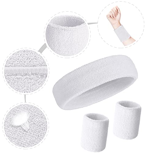Neon Sweatbands Set - 2 Headbands & 4 Wristbands - White
