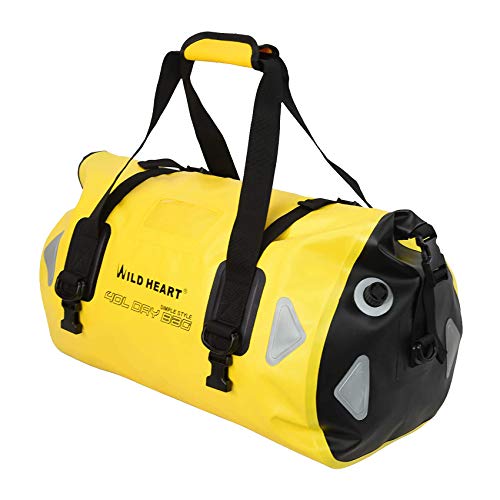 Wild Heart Waterproof Motorcycle Duffel Bag 40L Yellow with Rope Straps and Inner Pocket