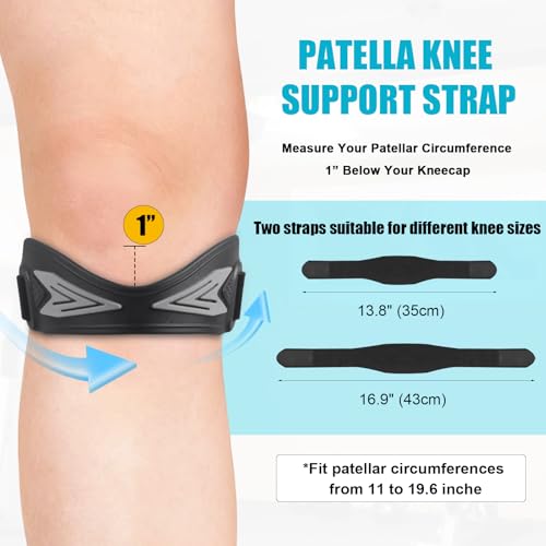 Patellar Tendon Support Strap - Non-Slip Silicone Knee Brace - One Size - Black