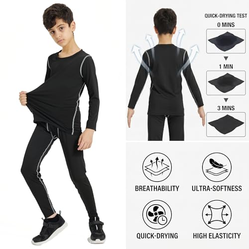 Boys Long Sleeve Compression Shirt for Soccer Practice - Black