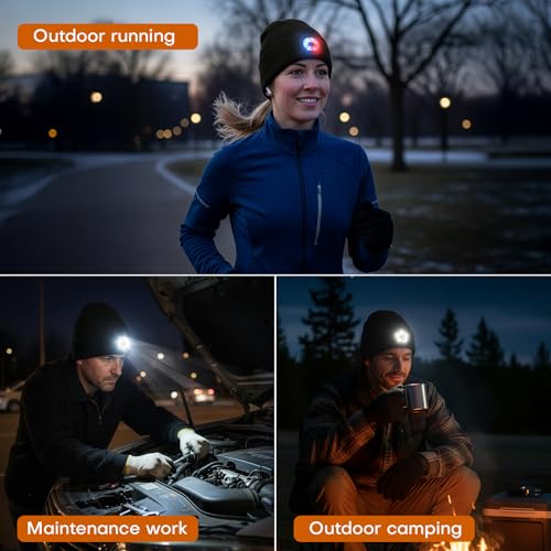 LED Beanie with Light - Unisex USB-C Rechargeable Black Hat