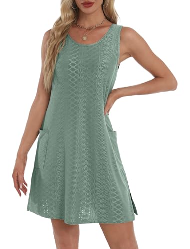 BKRIVE Sleeveless Summer Dress with Pockets - Bright Green, Medium