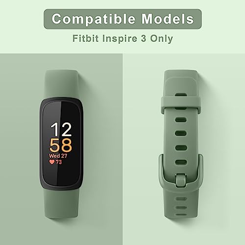 Silicone Bands for Fitbit Inspire 3 - 3 Pack Adjustable Straps - Black, Abyss Blue, Avocado Green
