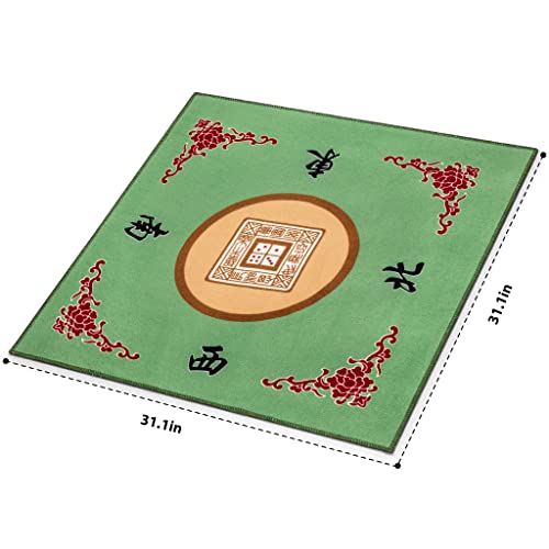 Green Mahjong Table Cover 31.1 Inch Non-Slip Synthetic Fiber Protects Games