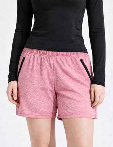 Women's Lounge Workout Shorts 1 or 5 Pack with Zipper Pockets, Heather Black/Blue/Purple/Pink/Gray, Large - Liberty Imports