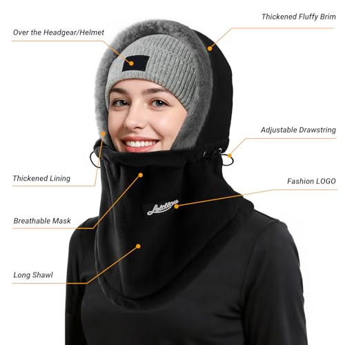 Winter Fleece Balaclava Ski Mask for Women - Black