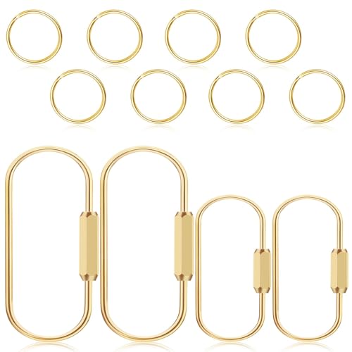 Brass Screw Lock Keychain Set with 8 Flat Rings - Gold