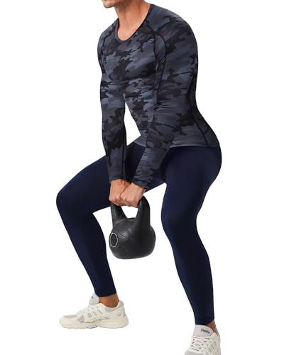 Men's Long Sleeve Compression Shirt Athletic Rash Guard Workout Top Dry Fit Baselayer