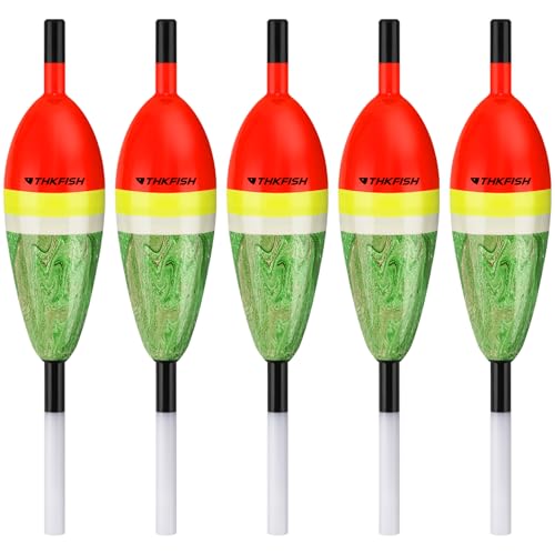 THKFISH Red Balsa Wood Slip Bobbers for Fishing - 0.9in, 5pcs