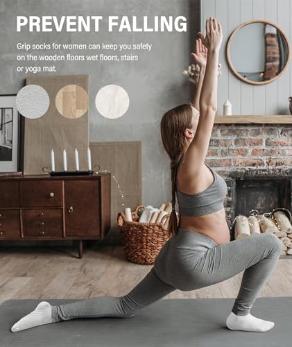 DIBAOLONG Non Slip Pilates Socks for Women 9.5-13, 3 Pairs with Grips - Yoga & Barre Socks