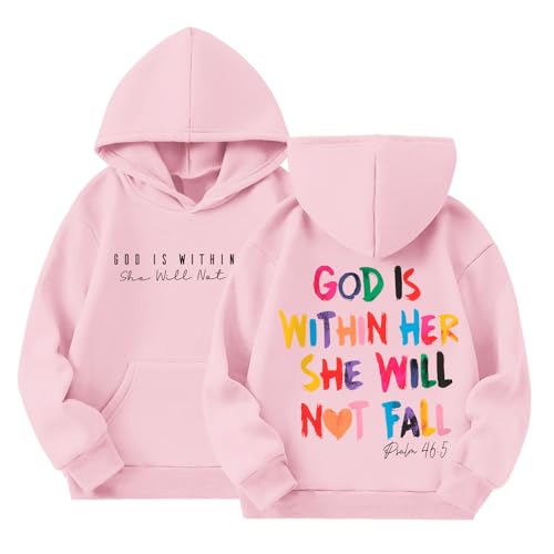 God is Within Her Hoodie - Pink, 11-12 Years - Christian Sweatshirt