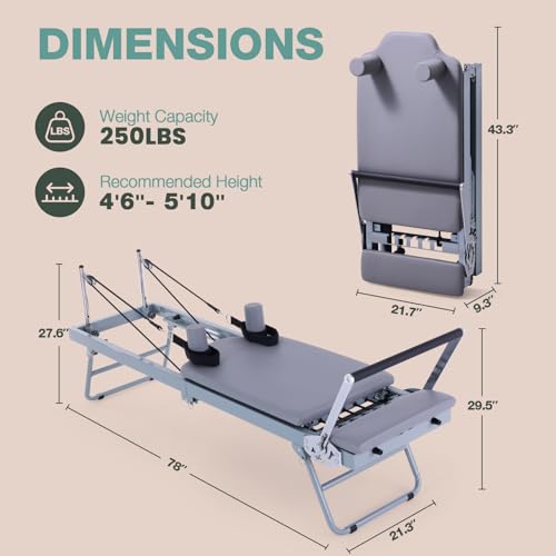 Foldable Pilates Reformer Machine for Home & Gym - Gray