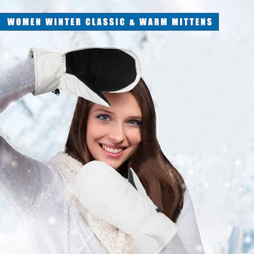 Warm Winter Ski Gloves for Men & Women - White Mittens