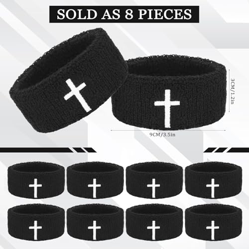 Cross Bicep Bands - 8 Pack Arm Sweat Bands - Black/Cross