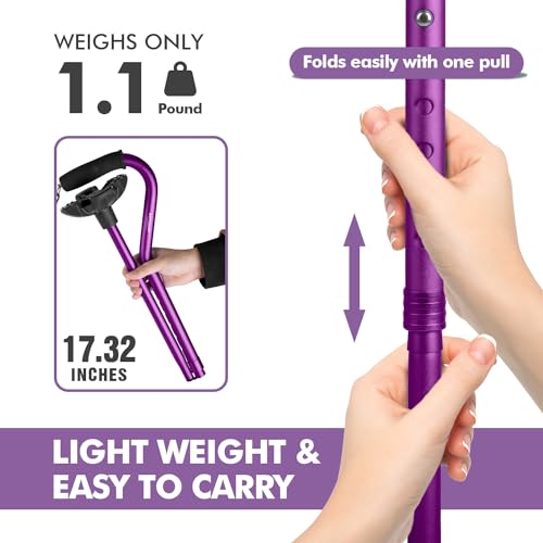 GPTCAMP G1 Walking Cane Quad Base Self-Standing 300 lbs - Purple