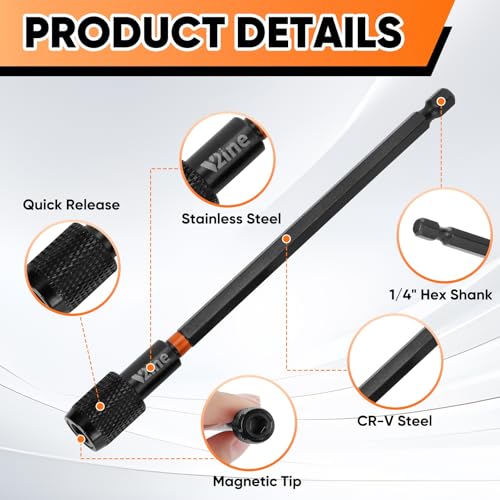 4Pcs Magnetic Quick Release Bit Holder Adapter: 2Pcs 6inch + 2pcs 2.5inch Long Drill Bit Extension for Impact Driver