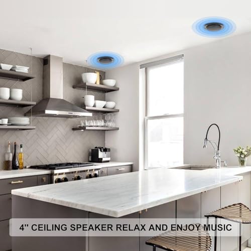 Herdio Black Waterproof Marine Ceiling Speakers - 4 Inch, 160W, Low Profile, Flush Mount for Boat, Yacht, ATV, Motorcycle - 1 Pair