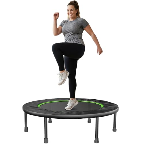 40" Foldable Mini Fitness Trampoline with 330LBS Capacity - Quiet & Stable Bungee Rebounder for Indoor Outdoor Exercise
