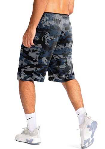 Men's 11" Basketball Shorts Blue Camo XL with Zipper Pockets - G Gradual