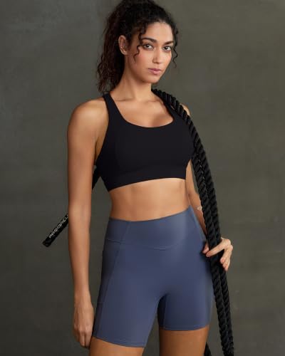 RUNNING GIRL Medium Black High Support Sports Bra with Adjustable Straps, Sewn-in Pads