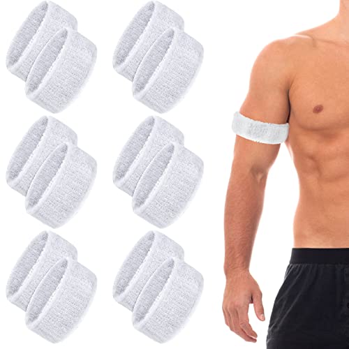 12 Pack Arm Sweatbands for Men - Soft Stretchy Bicep Bands - White