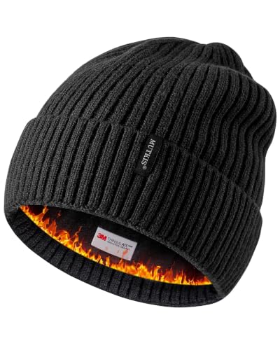 MUTKIS Beanie Hat 30% Merino Wool Knit Black – Unisex Warm Lined Winter Hat