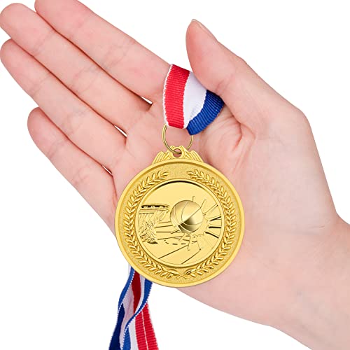 Petutu 12 Pack 2 Inch Gold Basketball Medals with Ribbons - Award Trophies