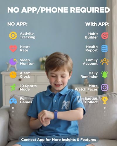 Kids Fitness Tracker Watch - AMOLED Screen, Waterproof, Blue