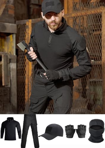 Tactical Combat Long Sleeve Shirt & Pants Set - Medium Black