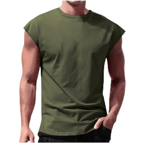 Mens Workout Tank Top - Summer Gym Fitness Cap Sleeve - Green, Medium