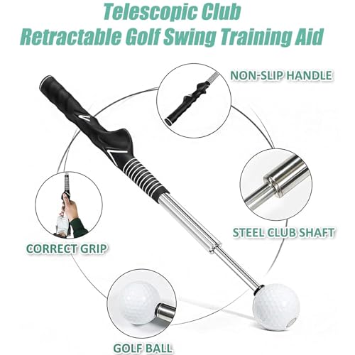 Right-Handed Retractable Golf Swing & Grip Trainer with Click Feedback