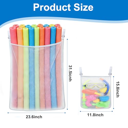 TSFind 4-Pack Poolside Mesh Storage Bags with Adjustable Straps - Large + Small, Easy Install for Above Ground Pool Toys & Noodles