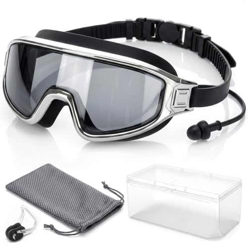Swim Goggles 2 Pack - Rimless Wide View Anti-Fog UV - Electroplated Silver