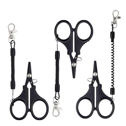 Fishing Scissors Set - 3 PCS Stainless Steel Line Cutters with Lanyards - Black