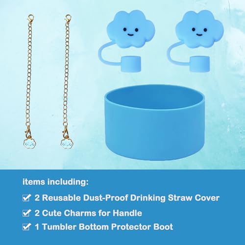 5-Piece Tumbler Accessory Set: Silicone Boot, Straw Topper & Charm - Blue