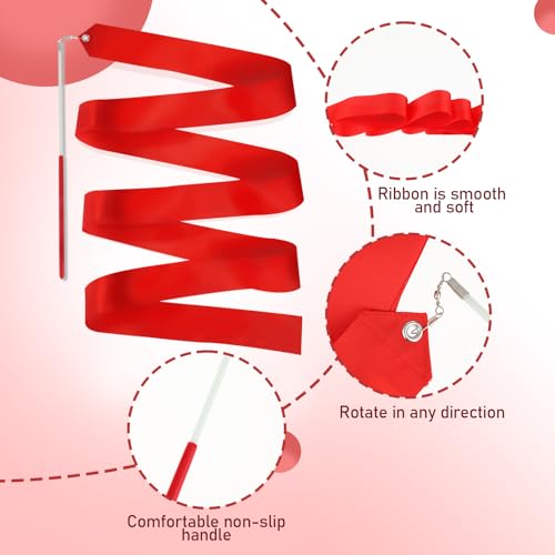 2pcs Red Dance Ribbons - 78.7 Inch Gymnastics Twirling Streamers