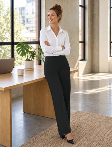 COPYLEAF Women's Wide Leg Yoga Pants with Pockets - Black, Large