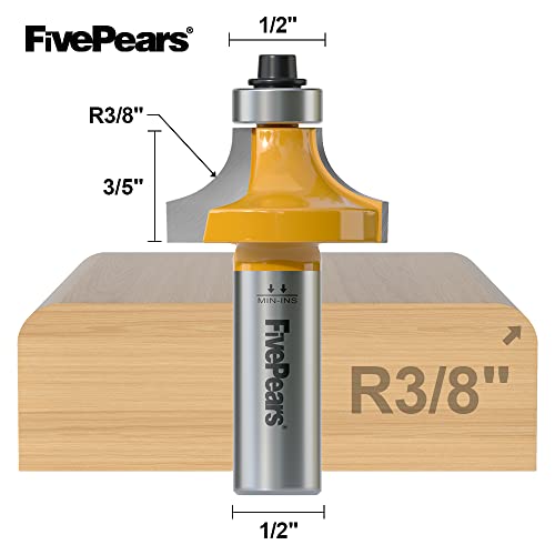 FivePears 3/8" Radius Roundover Router Bit 1/2 Inch Shank, Round Over Router Bit for Edging Forming Rounding