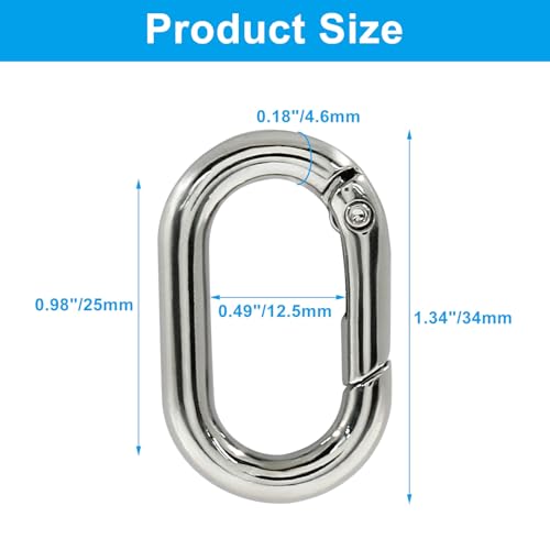 Oval Carabiner Clips - Small Metal Spring Hooks for Keychains - Silver, 10 Pk