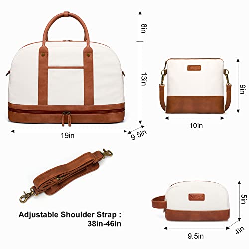 BOLOSTA Beige Canvas Weekender Bag for Women with Shoe Compartment - Large Travel Tote, Carry-On Overnight Duffel, Versatile Gift