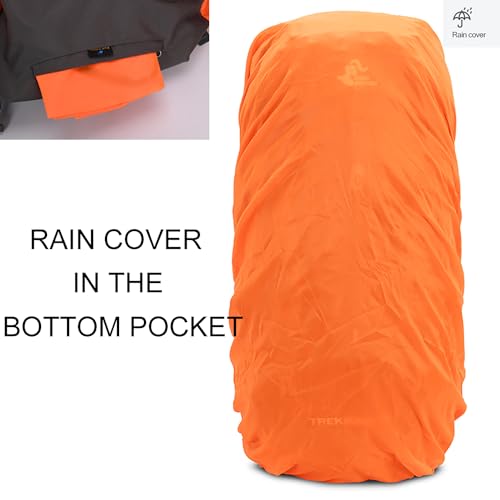 Bseash 60L Waterproof Hiking Camping Backpack with Rain Cover - Light Blue